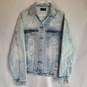 Blue Age Distressed Light Wash Denim Jacket Women's Size M Oversized